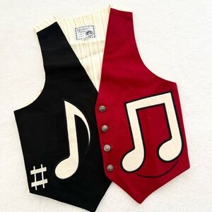 Vintage Monkey Wear Red & Black Musical-Note Vest USA Made Size Kids 7 80s 90s